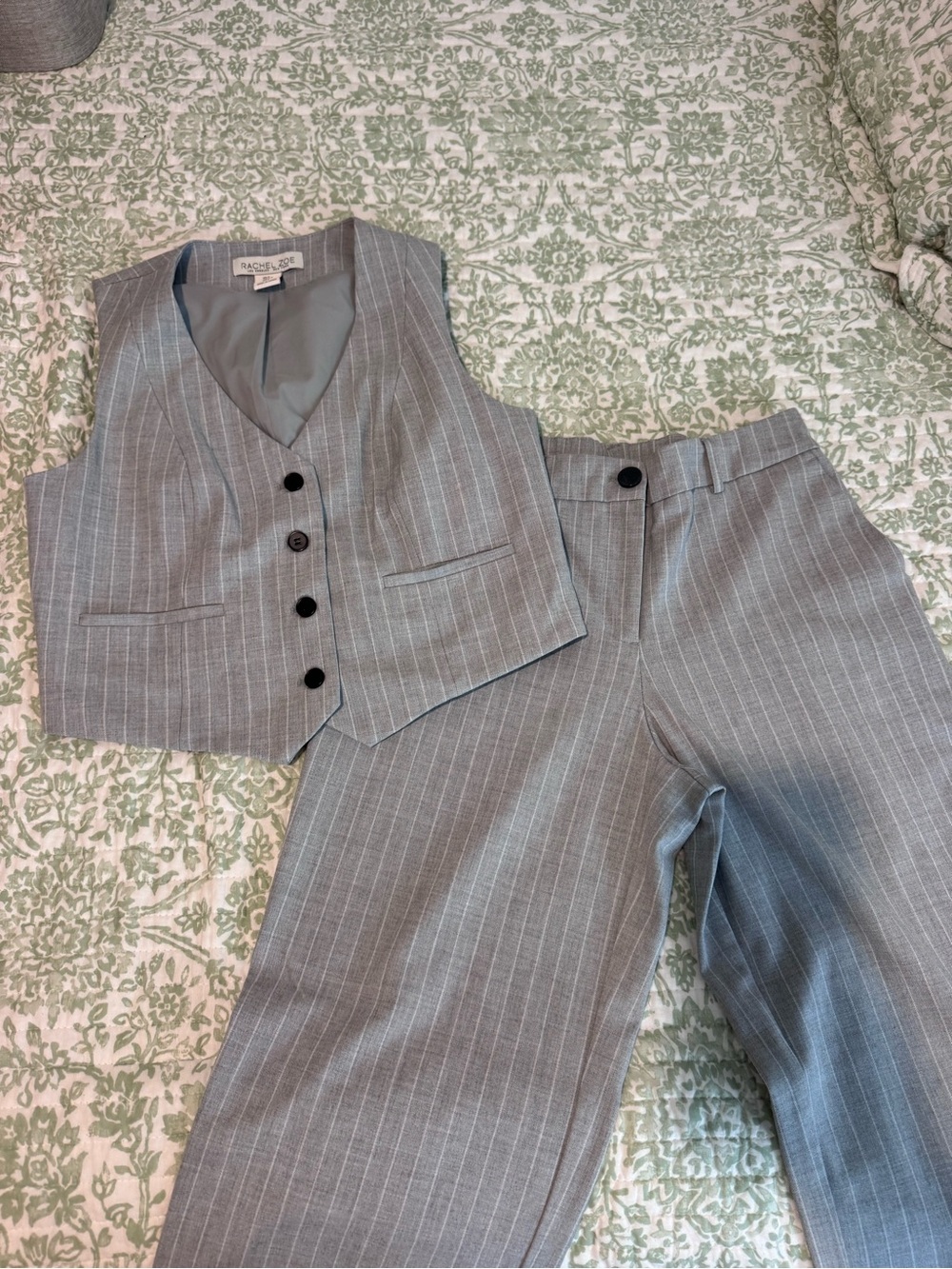 Rachel Zoe Gray Pinstripe Vest & Pants Suit Set